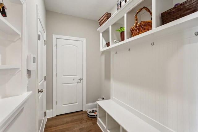 mudroom featuring dark wood-style floors