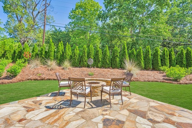 view of patio / terrace with a fire pit
