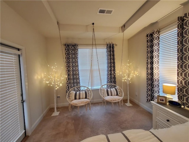 unfurnished room with light colored carpet