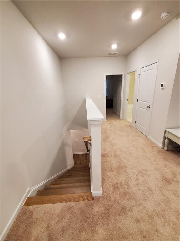 stairway with carpet floors