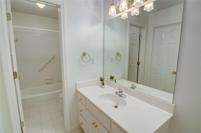 5404 Chaversham Ln, Peachtree Corners, GA 30092 - full bath with vanity, toilet, tile patterned floors, tub / shower combination, and a chandelier