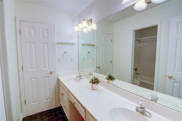 5404 Chaversham Ln, Peachtree Corners, GA 30092 - full bath with double vanity, tile patterned floors, bathing tub / shower combination, and toilet
