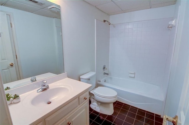 5404 Chaversham Ln, Peachtree Corners, GA 30092 - bathroom with tile patterned floors, toilet, vanity, washtub / shower combination, and a drop ceiling