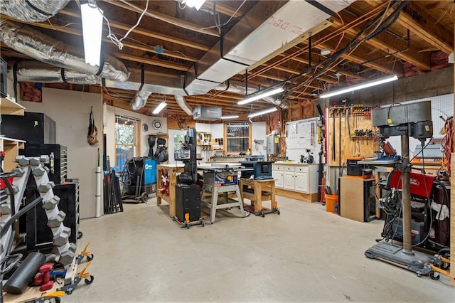 basement featuring a workshop area