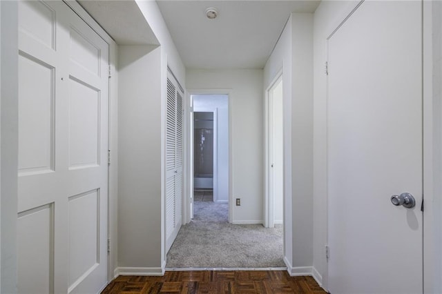 223 Tuxworth Cir, Decatur, GA 30033 - hallway featuring baseboards and dark carpet