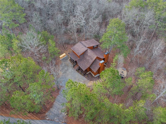 aerial view featuring a forest view