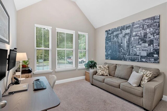12 Pine St, Roswell, GA 30075 - carpeted home office with plenty of natural light, lofted ceiling, and baseboards