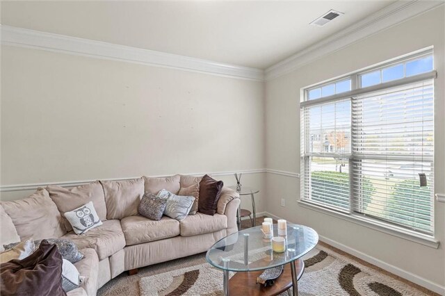 living room featuring ornamental molding