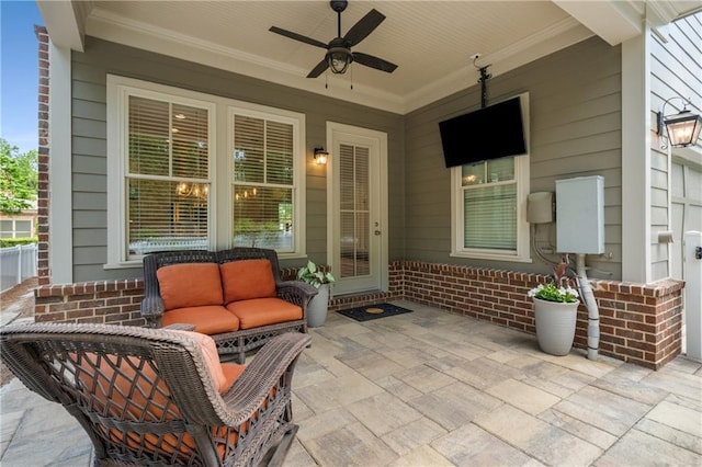 view of patio / terrace with an outdoor hangout area and a ceiling fan