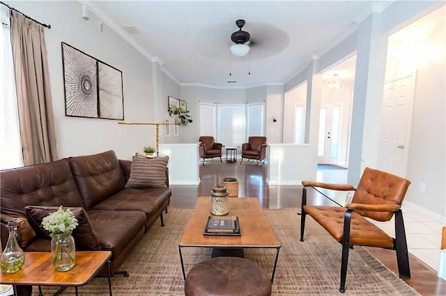 335 Wilma Ct SW, Atlanta, GA 30331 - living area with crown molding, a ceiling fan, plenty of natural light, and wood finished floors