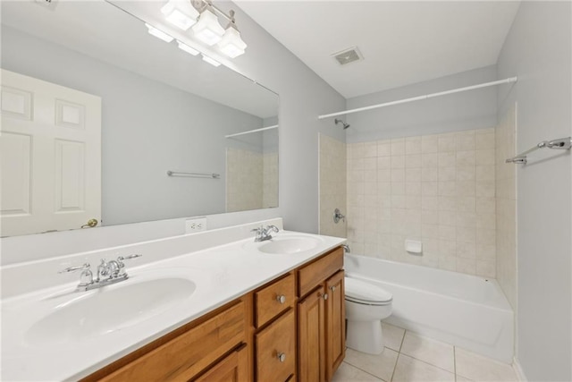 230 Collins View Ct, Lawrenceville, GA 30043 - full bathroom with tile patterned floors, toilet, shower / bathtub combination, and double vanity