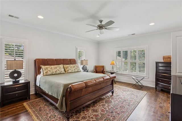 5971 Brundage Ln, Norcross, GA 30071 - bedroom featuring multiple windows, crown molding, dark wood-style floors, and recessed lighting