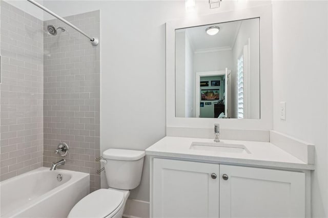 5971 Brundage Ln, Norcross, GA 30071 - full bathroom featuring toilet, vanity,  shower combination, crown molding, and baseboards