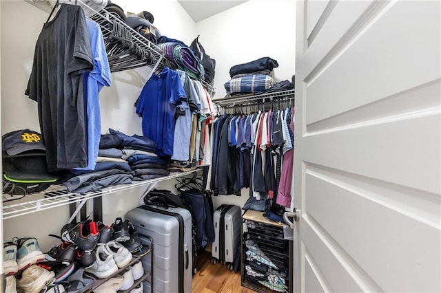 walk in closet featuring wood finished floors