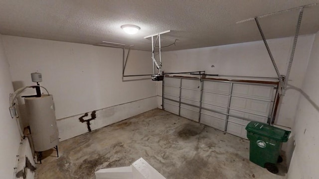 garage with a garage door opener and water heater