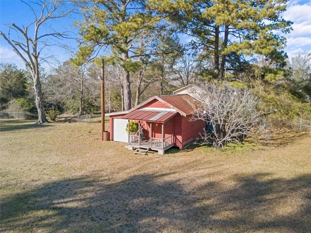 view of outdoor structure with a lawn