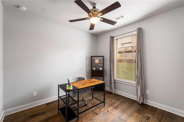 1520 Gallant Fox Ln, Suwanee, GA 30024 - office featuring baseboards, a ceiling fan, and wood finished floors