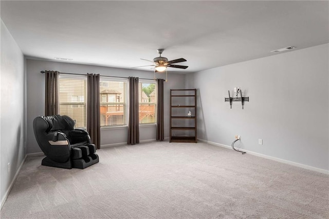 1520 Gallant Fox Ln, Suwanee, GA 30024 - sitting room with light colored carpet, a ceiling fan, and baseboards