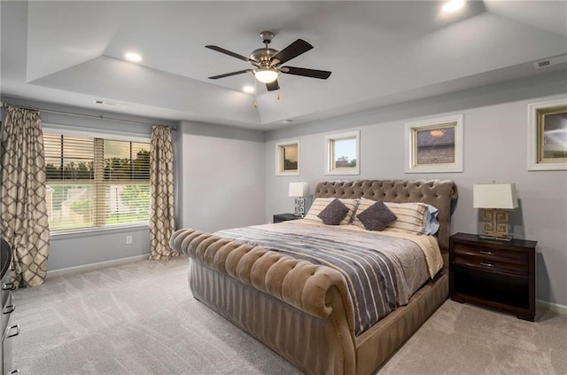 1520 Gallant Fox Ln, Suwanee, GA 30024 - bedroom featuring a tray ceiling, light carpet, baseboards, and recessed lighting
