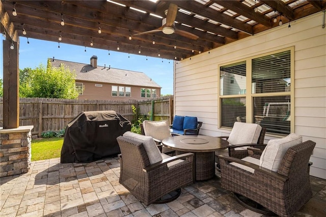 1520 Gallant Fox Ln, Suwanee, GA 30024 - view of patio featuring a pergola, a ceiling fan, and grilling area
