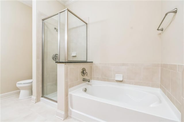 3621 Vinings Slope SE Unit 3510, Atlanta, GA 30339 - full bathroom with a stall shower, a bath, toilet, and tile patterned flooring