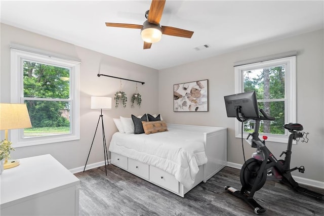 96 Senoia Rd, Fairburn, GA 30213 - bedroom with wood finished floors, multiple windows, and ceiling fan