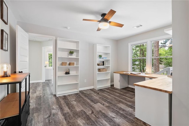 96 Senoia Rd, Fairburn, GA 30213 - home office featuring dark wood-type flooring and a ceiling fan