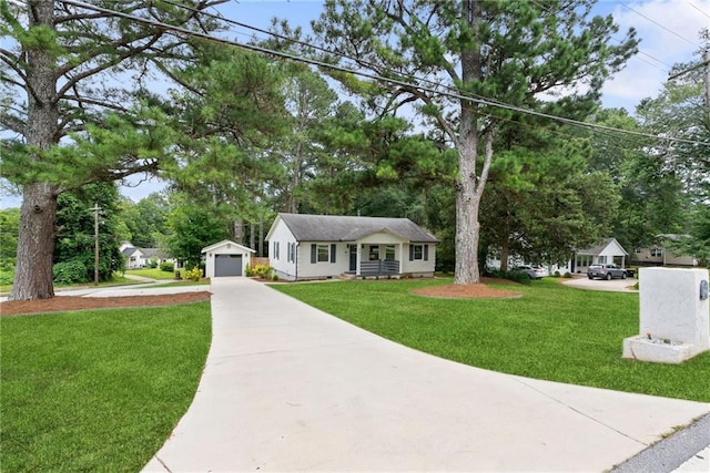 96 Senoia Rd, Fairburn, GA 30213 - ranch-style home with concrete driveway, an outdoor structure, a front lawn, crawl space, and a garage