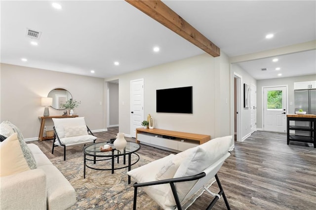 96 Senoia Rd, Fairburn, GA 30213 - living room with recessed lighting, wood finished floors, and beam ceiling