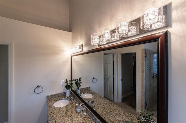 full bathroom featuring an enclosed shower and vanity