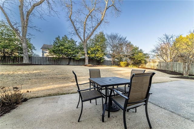 view of patio / terrace featuring a fenced backyard and outdoor dining area