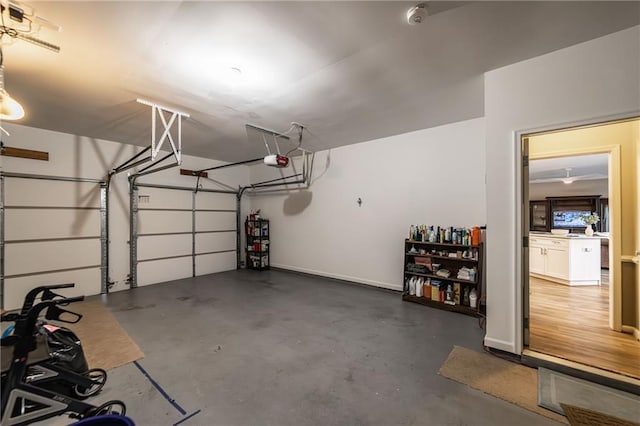 garage with a garage door opener