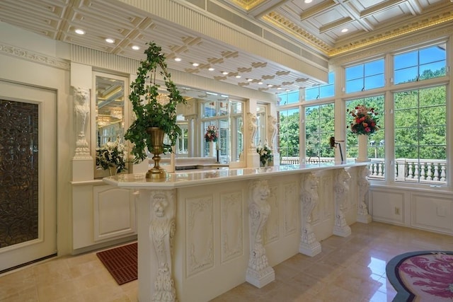 interior space featuring coffered ceiling