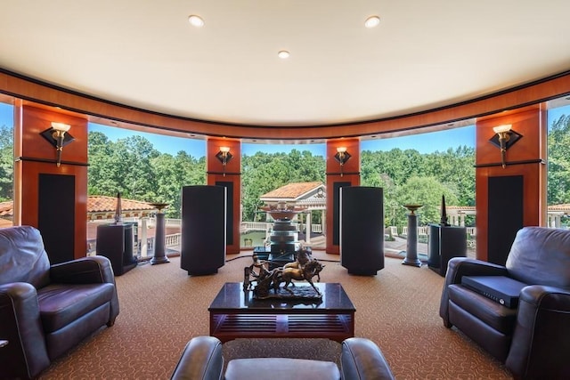 living room featuring carpet