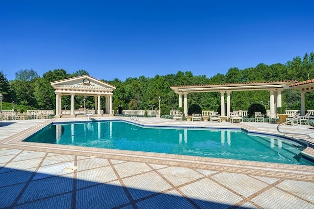 view of swimming pool with a patio area