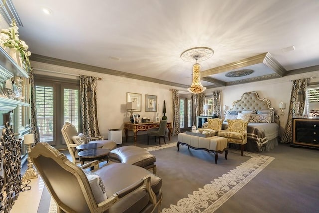 living area with crown molding