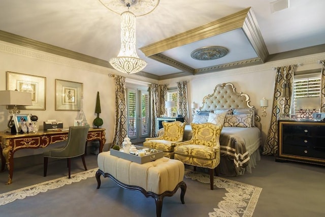 bedroom featuring crown molding and a raised ceiling