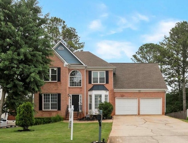 2157 Brandon Lee Dr SW, Marietta, GA 30008 - colonial house with brick siding, driveway, an attached garage, and a front yard