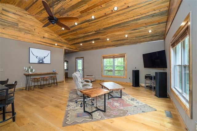 102 Waleska Ln, Ellijay, GA 30540 - living area with wood ceiling, lofted ceiling, recessed lighting, a ceiling fan, and wood finished floors