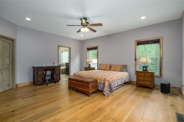 102 Waleska Ln, Ellijay, GA 30540 - bedroom with light wood finished floors, recessed lighting, and ceiling fan