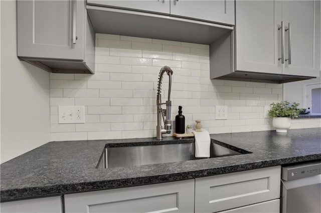 kitchen with white cabinetry, dishwasher, sink, and backsplash