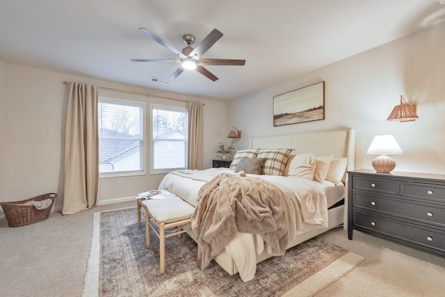 bedroom featuring ceiling fan and carpet floors