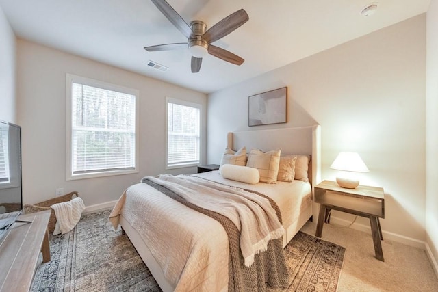 bedroom featuring carpet and ceiling fan