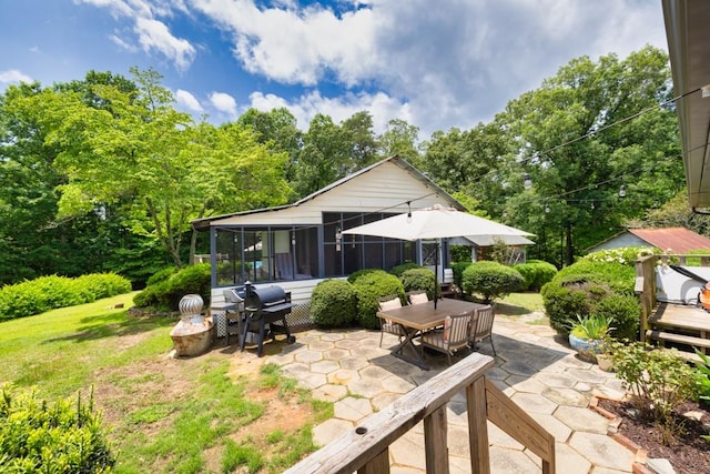 6127 Yellow Creek Rd, Murrayville, GA 30564 - view of patio / terrace featuring a sunroom, grilling area, and outdoor dining area