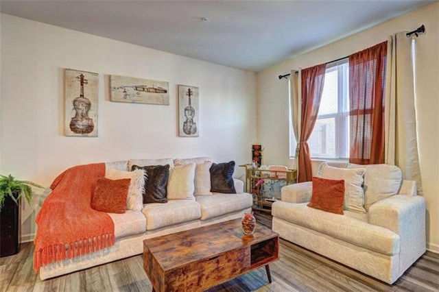 living room with wood finished floors