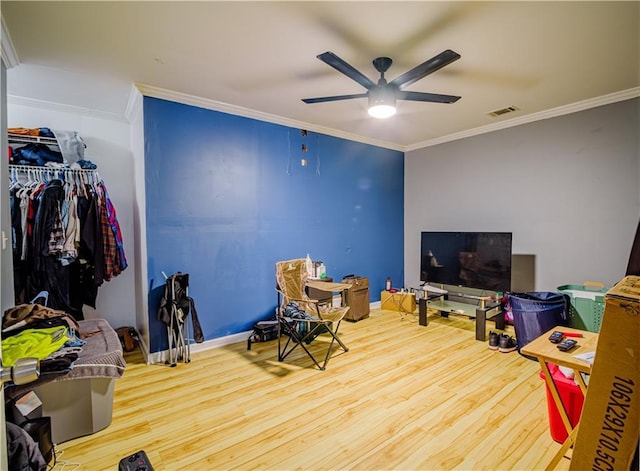 1444 Elliotts Ln, Auburn, GA 30011 - game room featuring ornamental molding, ceiling fan, and wood finished floors