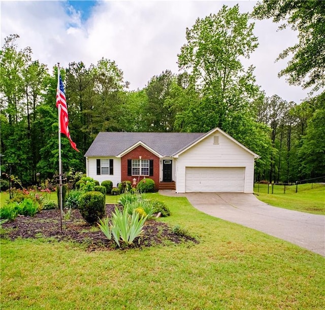 1444 Elliotts Ln, Auburn, GA 30011 - single story home with a garage, driveway, a front lawn, and brick siding