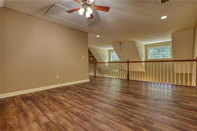116 Woolsey Creek Trl, Fayetteville, GA 30215 - additional living space featuring attic access, a ceiling fan, wood finished floors, recessed lighting, and baseboards