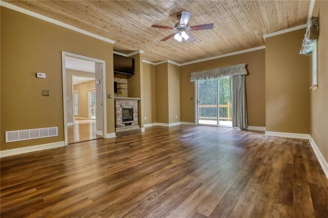 116 Woolsey Creek Trl, Fayetteville, GA 30215 - unfurnished living room with crown molding, ceiling fan, wood finished floors, baseboards, and a fireplace