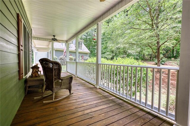 116 Woolsey Creek Trl, Fayetteville, GA 30215 - wooden terrace with ceiling fan and a porch